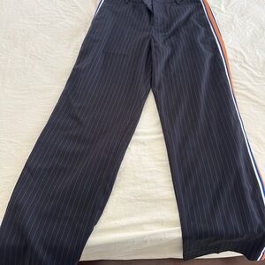 Women’s Navy Pinstripe Wide-Leg Pants with Side Stripe